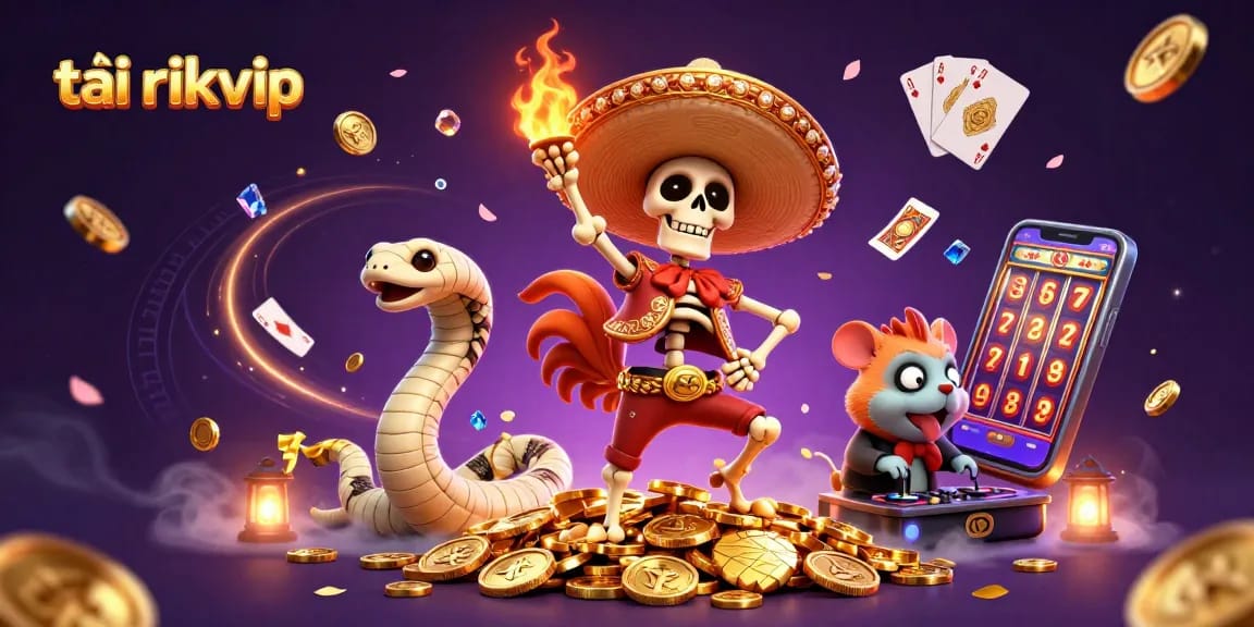 Play exciting slots with tải rikvip featuring a lively skeleton mariachi and golden coins.