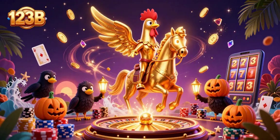Spin and win big with 123B in a vibrant casino scene featuring golden coins and exciting game elements.