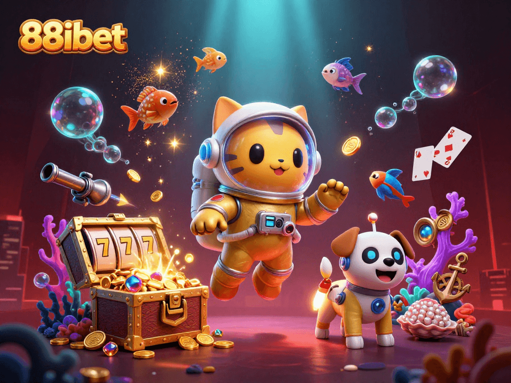 Bet on exciting games with 88ibet's vibrant casino scene featuring a space-themed illustration.