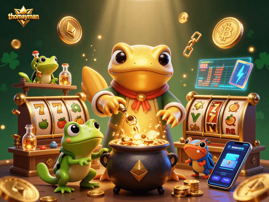 Experience winning at thomayman with vibrant slots and golden coins overflowing.