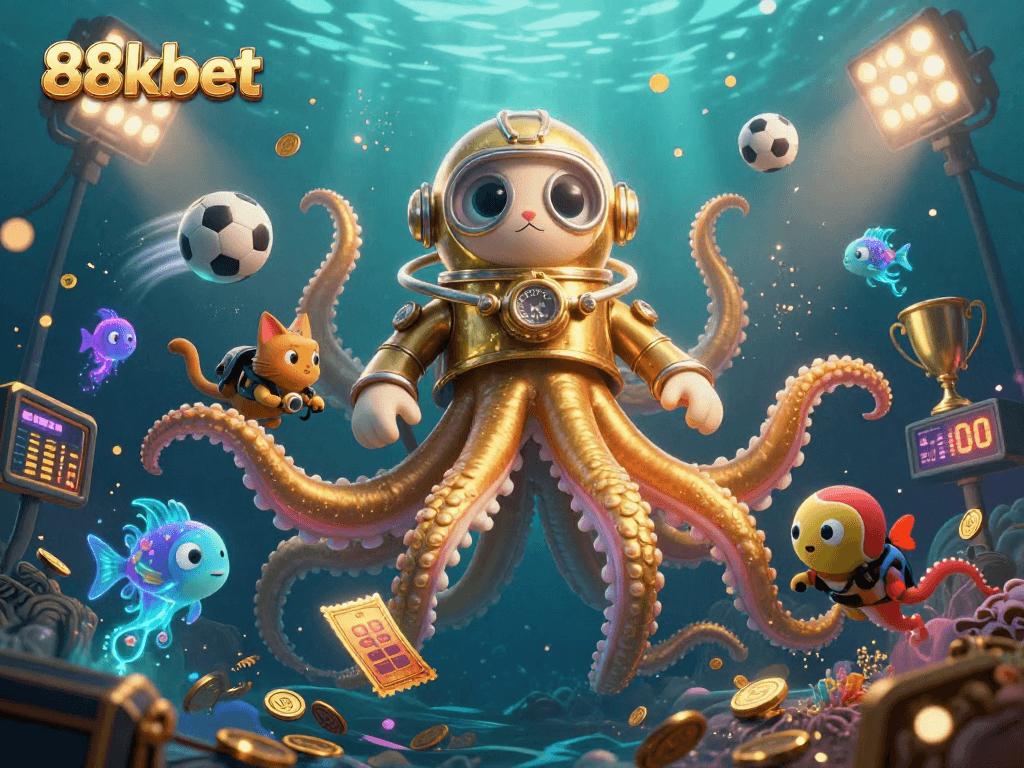 Experience thrilling action with 88kbet, where the kraken and diving cat compete in an exciting betting scene.
