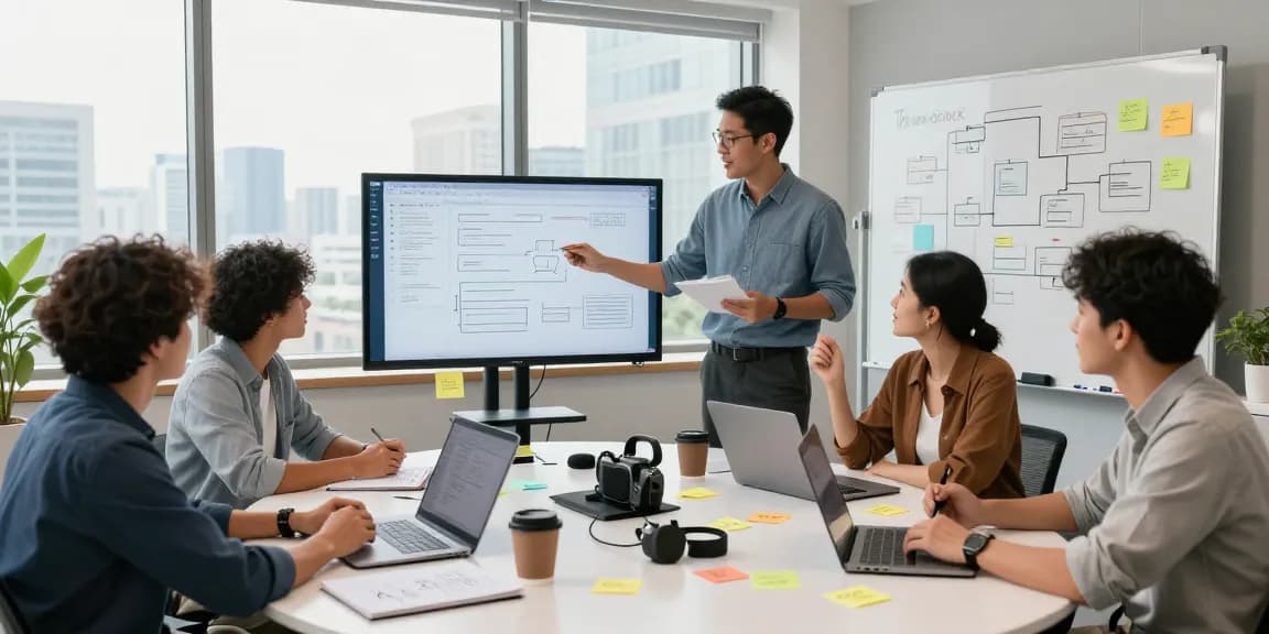 Collaborative tech workspace scene where developers see more details during a brainstorming session.