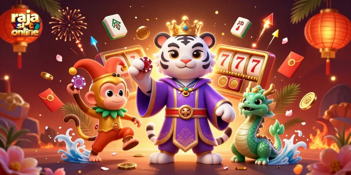 Engage in thrilling gameplay with raja slot online, a vibrant illustration featuring popular slot elements and dynamic characters.