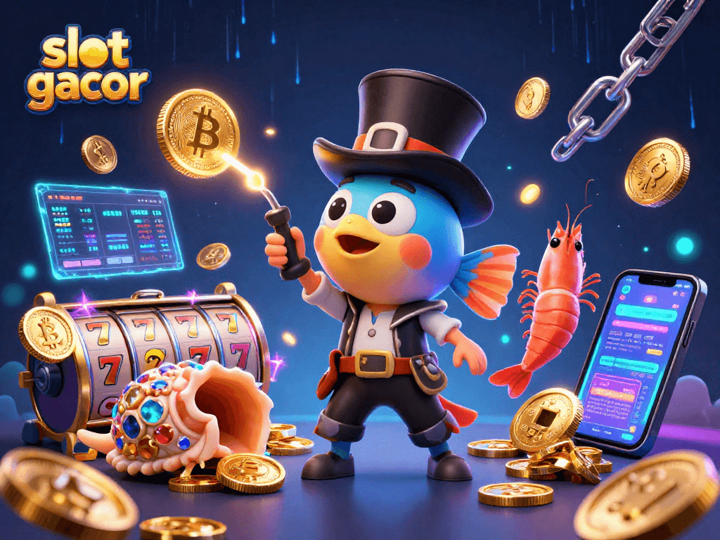 Spin the reels and win with slot gacor, featuring dazzling characters in an underwater casino.