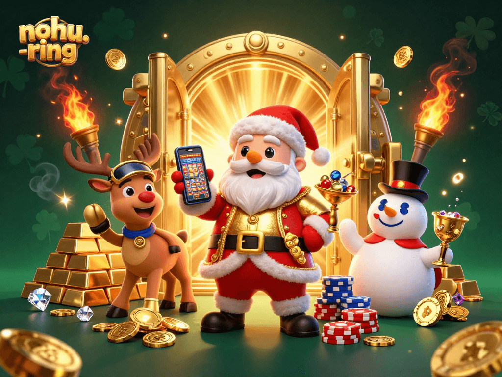 Experience the excitement of nohu-ring with festive casino characters celebrating jackpot wins.