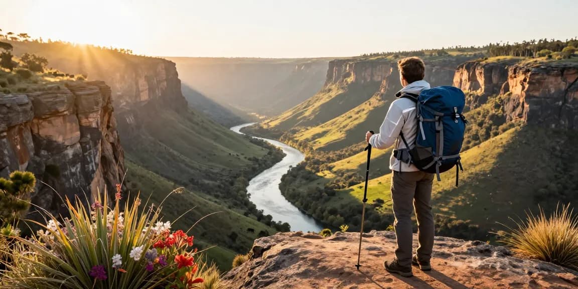 Discover Airport Transfers Service Dubai amidst scenic Magaliesburg nature views with a traveler enjoying golden hour.