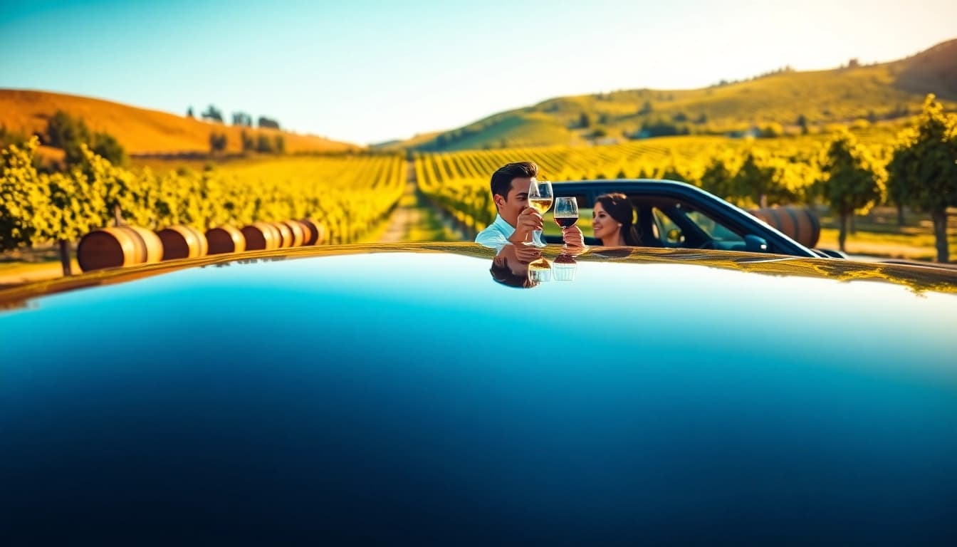 Enjoying a Langley wine tour limo experience in a picturesque vineyard setting.