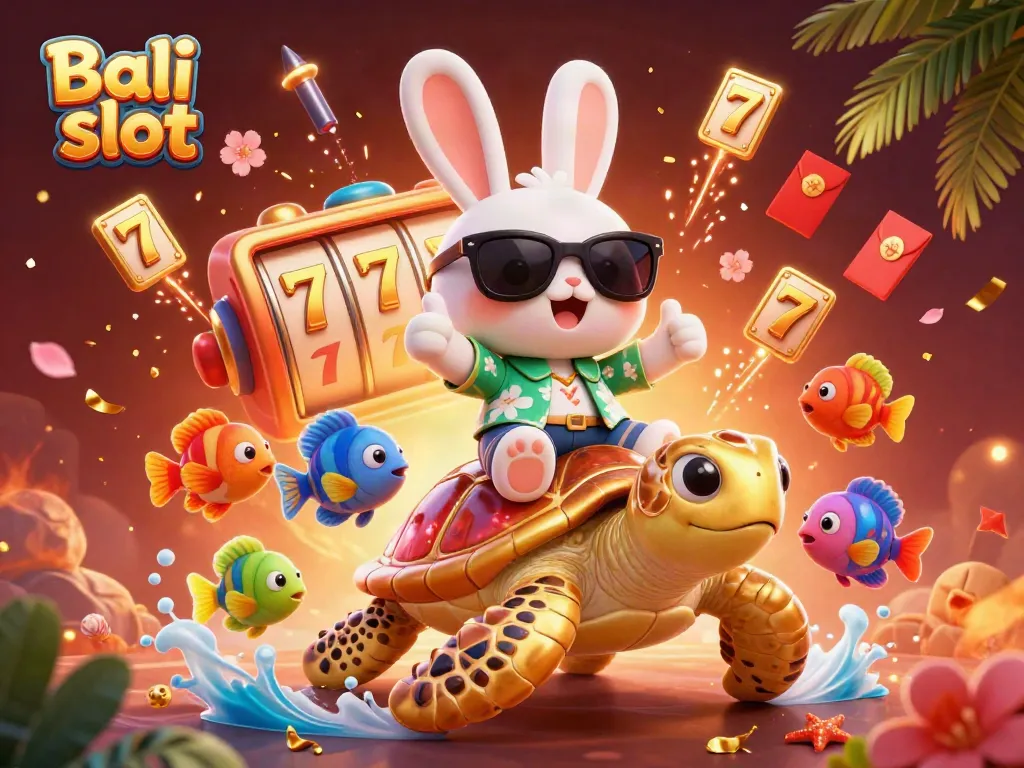 Experience the thrill of Bali slot with a lucky rabbit and golden turtle in vibrant 3D