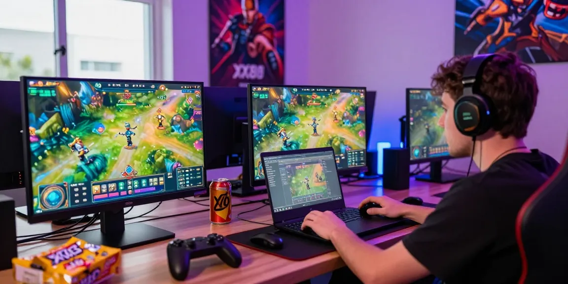Engaged gamer exploring XX88 online gaming platforms in a vibrant setup.