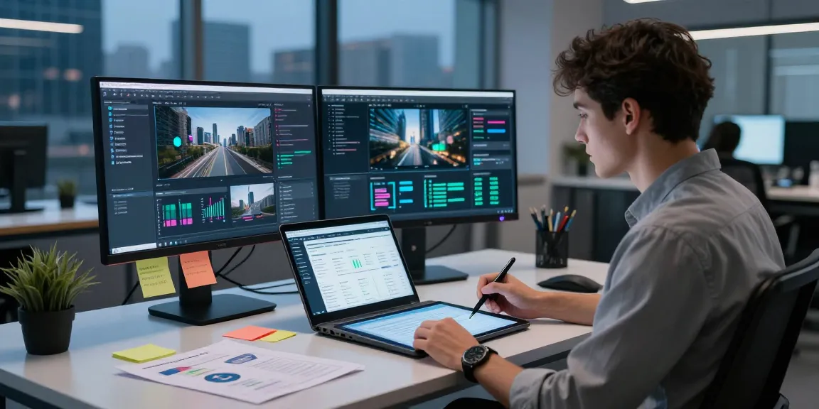 Detect AI image analysis in a modern workspace with advanced tech tools.