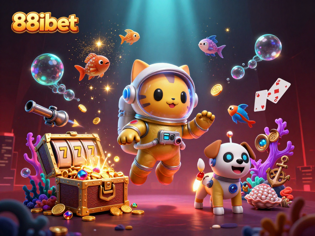 Bet on exciting games with 88ibet's vibrant casino scene featuring a space-themed illustration.