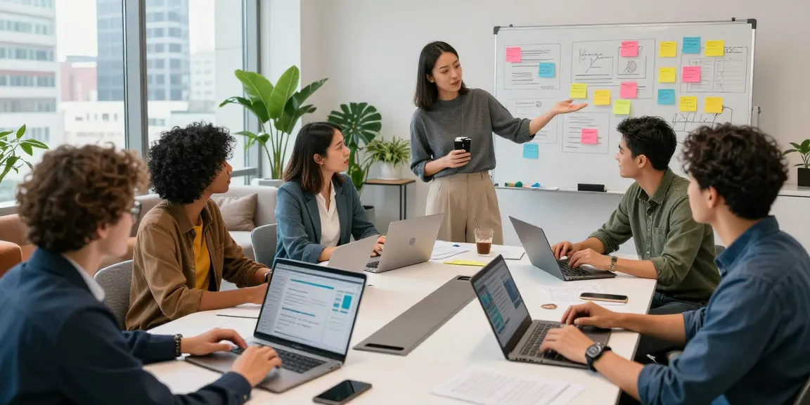 Digital marketing agency team collaborating on strategies and analytics for 數碼 營銷 公司 at a modern workspace