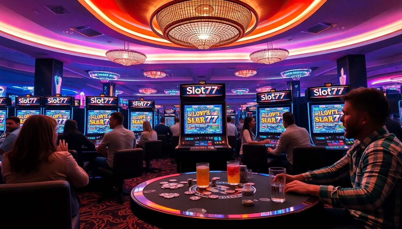 Menangkan jackpot di Slot77 dengan suasana kasino yang meriah dan cerah.