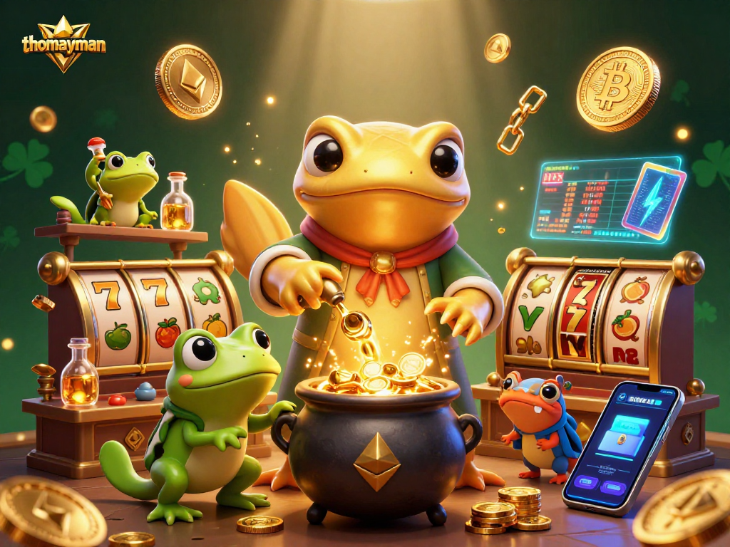 Experience winning at thomayman with vibrant slots and golden coins overflowing.