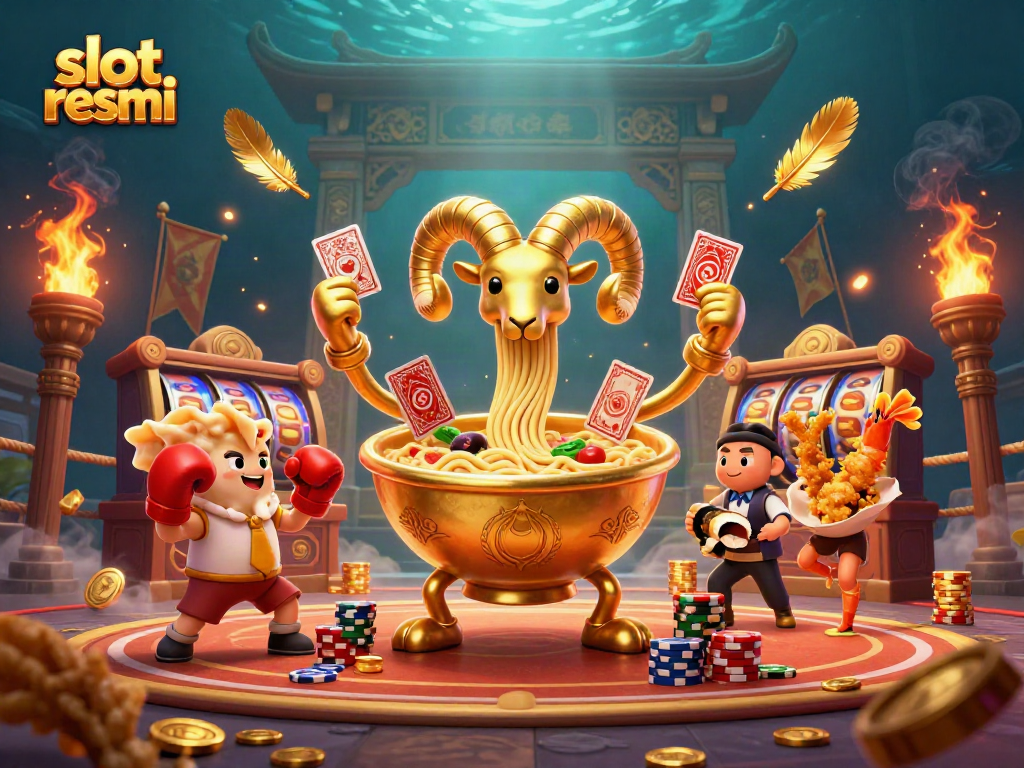Experience the thrill of slot resmi with a vibrant 3D illustration featuring fun characters and casino elements.