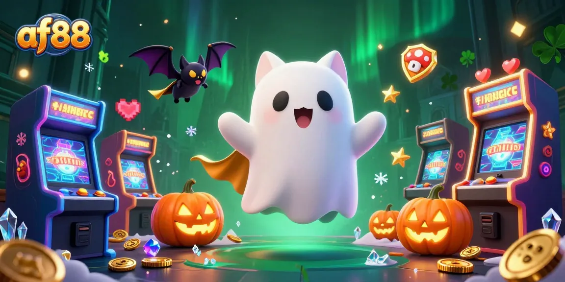 Join the fun with af88 as the friendly ghost cat and bat explore the haunted casino.