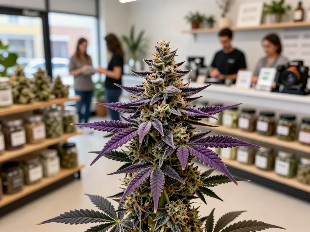 Alien Labs Atomic Apple strain displayed prominently in a modern dispensary, highlighting its vibrant colors and quality.