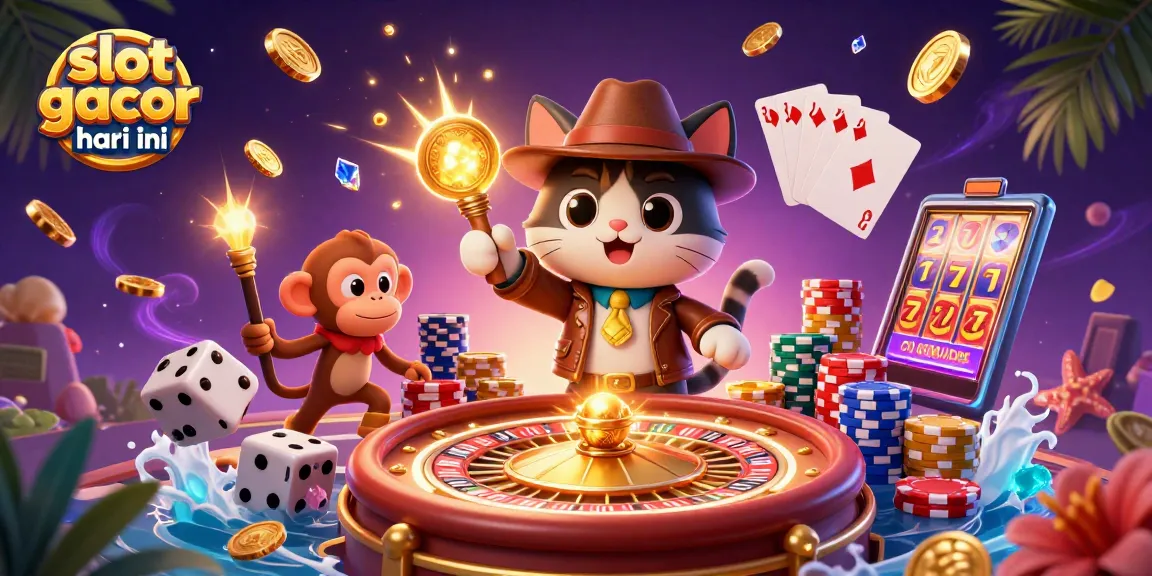 Spin to win with slot gacor hari ini, featuring a vibrant casino scene filled with treasures and excitement.