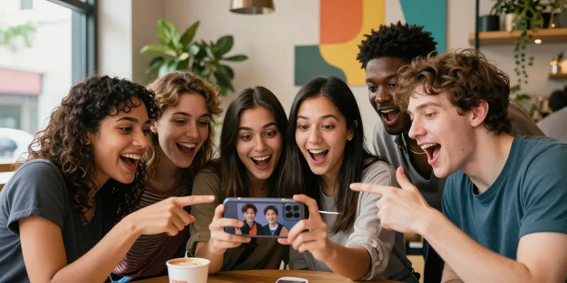 Friends sharing excitement discovering their celebrity look alike matches with AI.