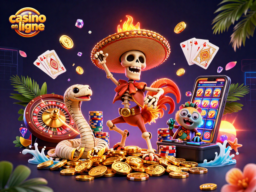Fêtez les gains dans un casino en ligne avec un squelette mariachi et un DJ hamster, aux côtés de trésors scintillants.