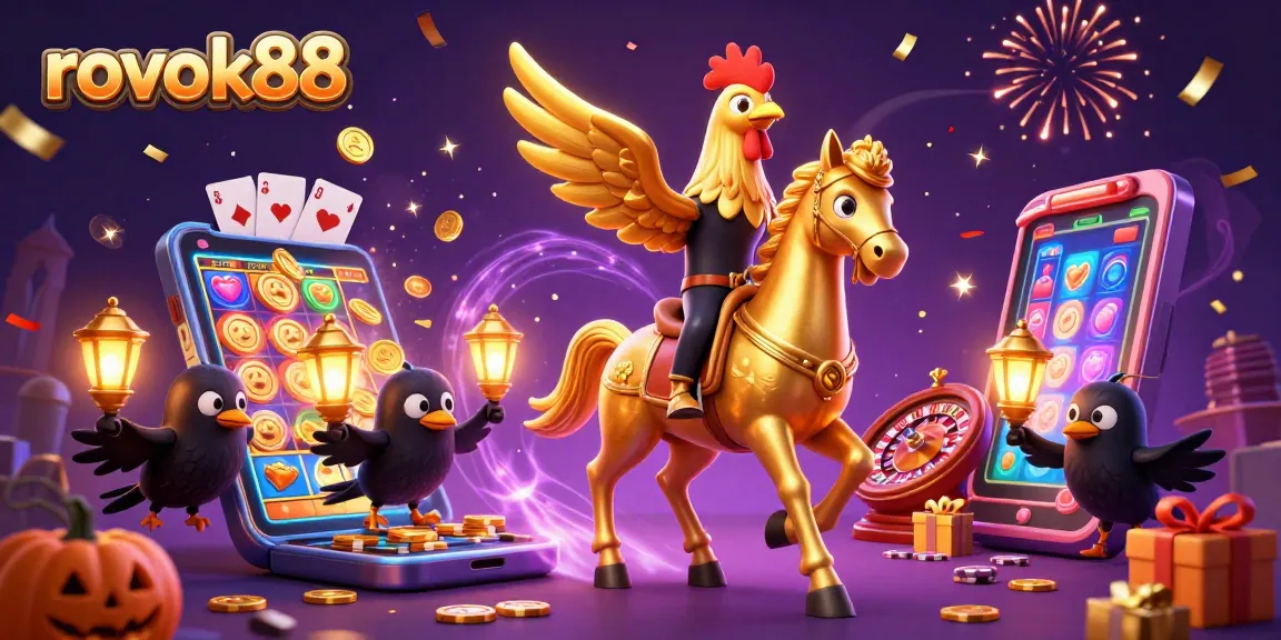 Experience excitement at rokok88 with a golden rooster in a vibrant casino environment.