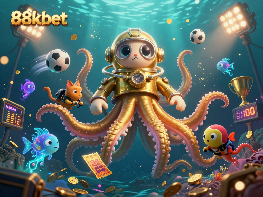 Experience thrilling action with 88kbet, where the kraken and diving cat compete in an exciting betting scene.