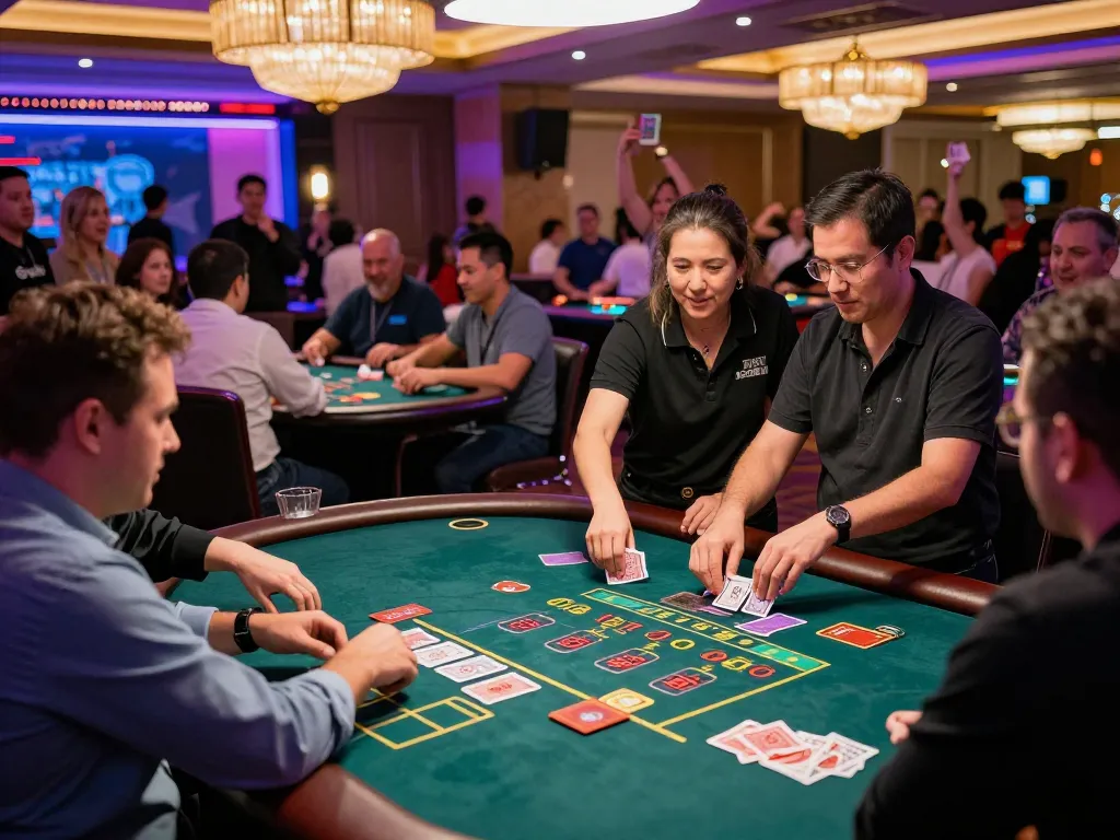 Players engage in thrilling blackjack games at Onbet casino venue, showcasing excitement and strategy
