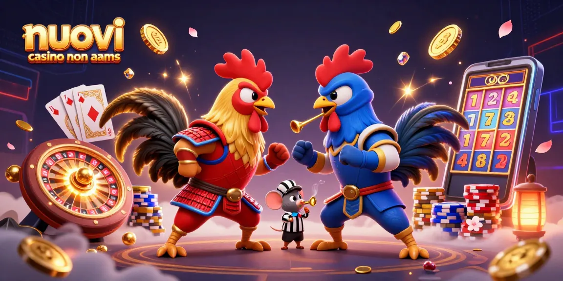 Esplora i nuovi casino non AAMS con un'illustrazione vivace di combattenti e simboli del gioco.