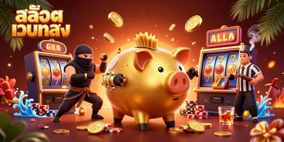 Play engaging สล็อตเว็บตรง games with vibrant characters and casino-themed elements in a lively scene.