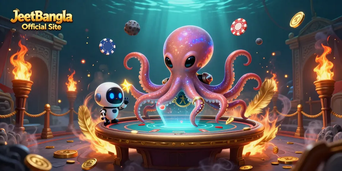 Experience the excitement at JeetBangla Official Site with an alien octopus playing poker.