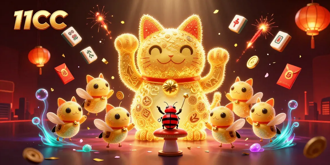 Experience the excitement of 11CC with a vibrant 3D lucky cat and casino symbols showcasing engaging gameplay.