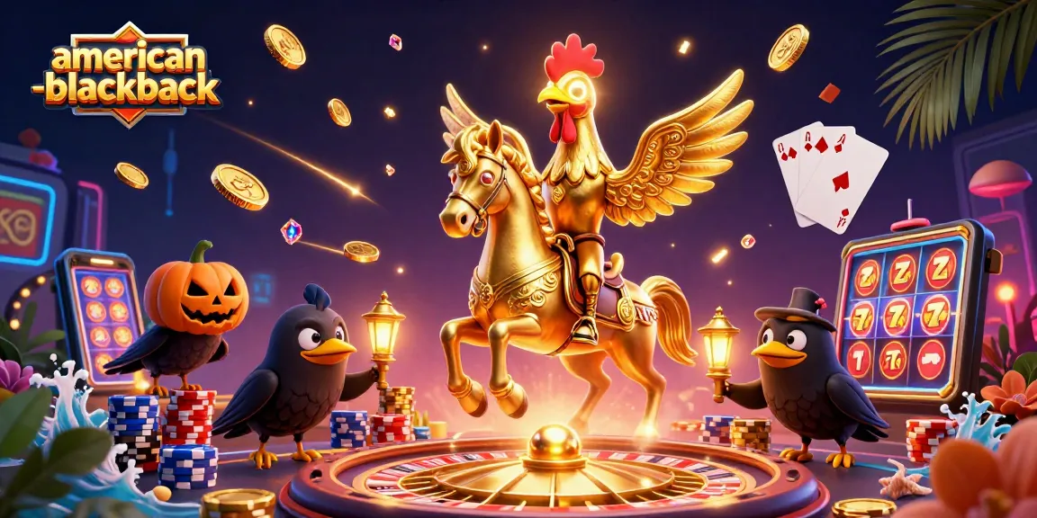 Experience thrilling gameplay in american-blackjack with a lively casino scene featuring colorful characters and vibrant elements.