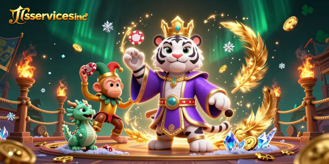 Engage in gaming action with jlsservicesinc's vibrant 3D illustration of a lucky tiger and playful monkey.