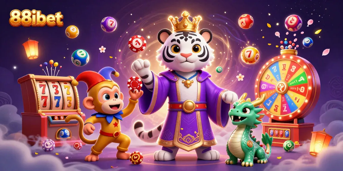 Experience the excitement of 88ibet with dynamic gaming elements featuring a cartoon tiger, monkey, and dragon.
