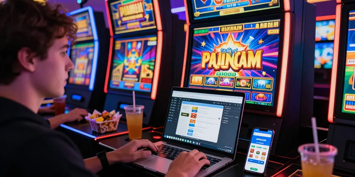 A vibrant gaming scene illustrating MPOCASH online casino experience with engaging slot gameplay and modern technological elements.