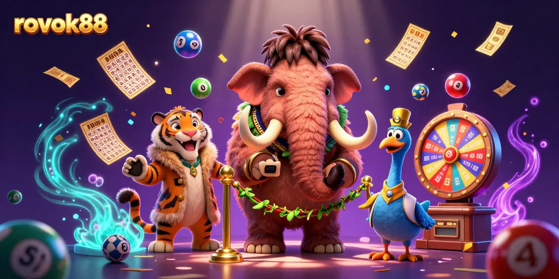 Experience the vibrant gaming world of rokok88 with colorful lottery elements and engaging characters.