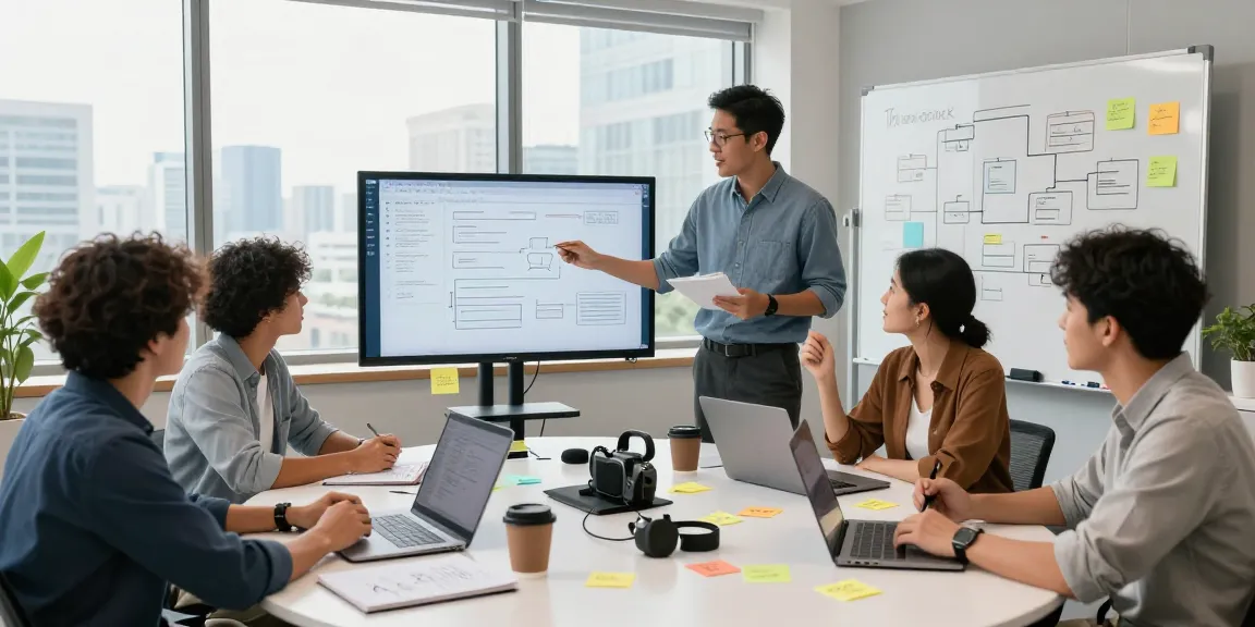 Collaborative tech workspace scene where developers see more details during a brainstorming session.