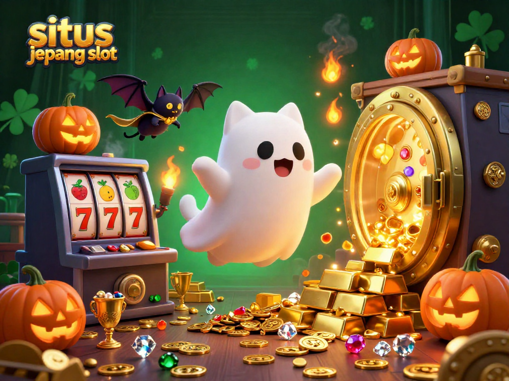 Experience the excitement of situs jepang slot with friendly characters in a vibrant casino scene.