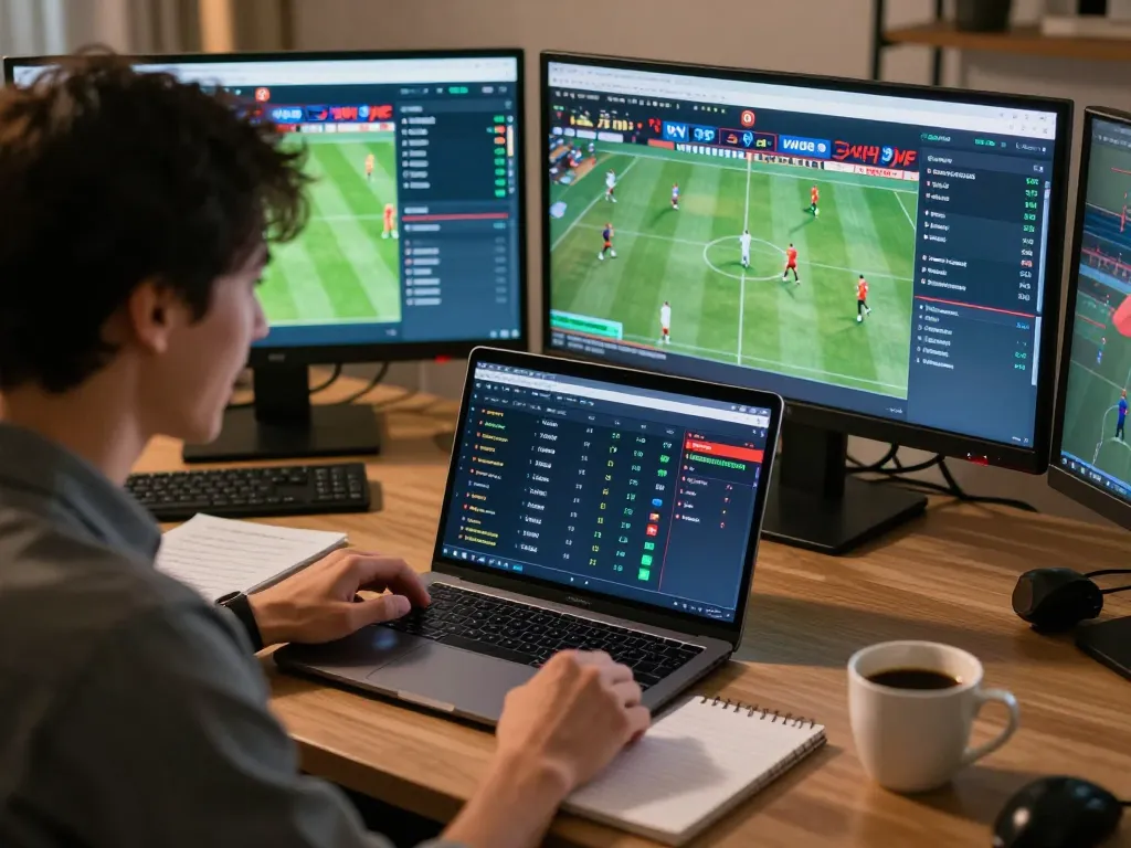 Engaging bettor reviewing odds on laptop at home for vin88 sports betting.