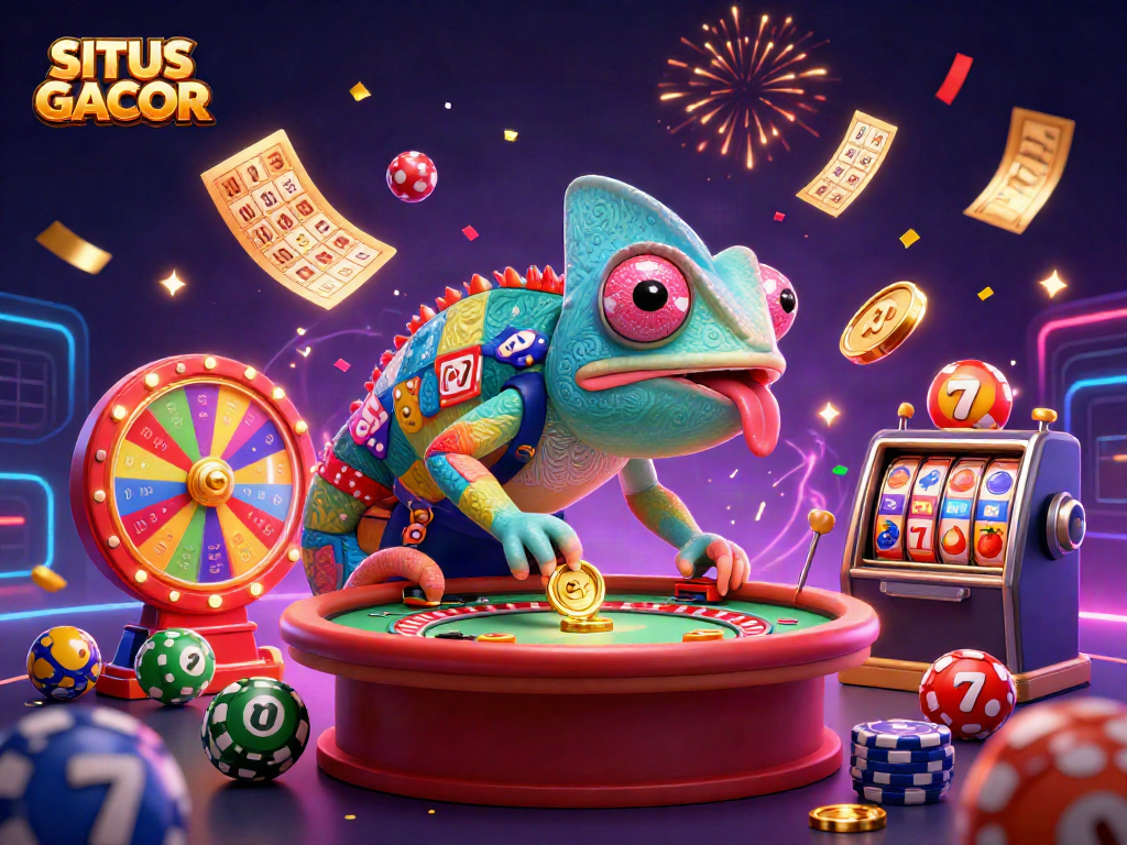 Engage in vibrant gaming action at SITUS GACOR, featuring animated casino characters and dynamic game elements.