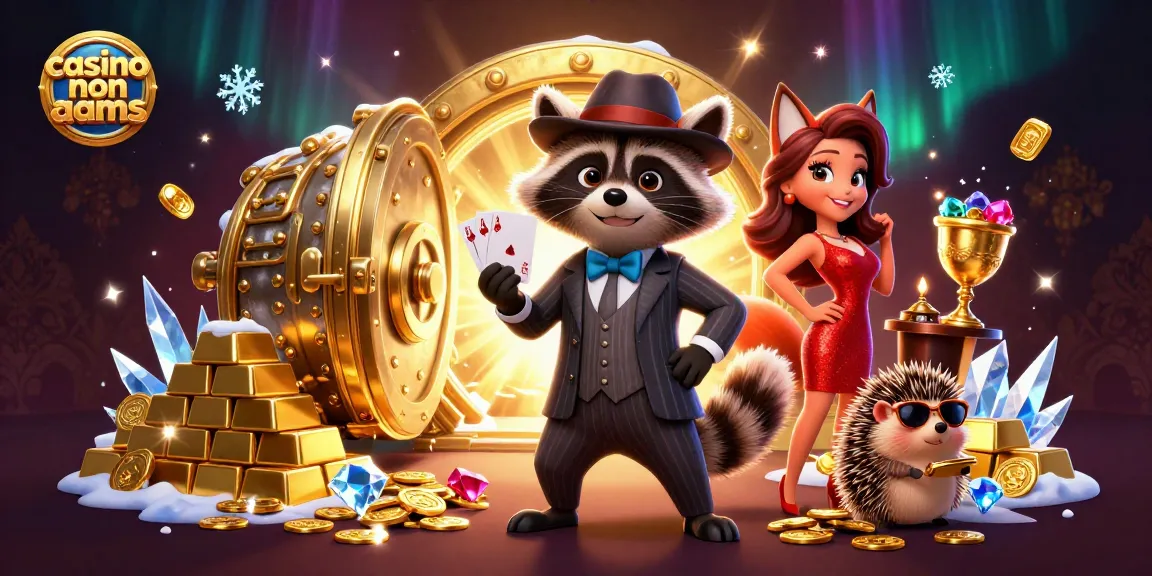 Gioca in un casino non aams e vinci con un procione elegante, una volpe affascinante e un riccio, circondati da oro e gemme.