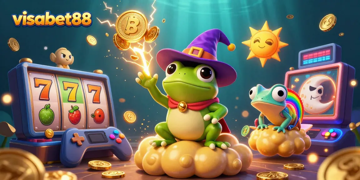 Experience the thrill of visabet88 with a whimsical scene of gaming characters amidst a storm of coins.