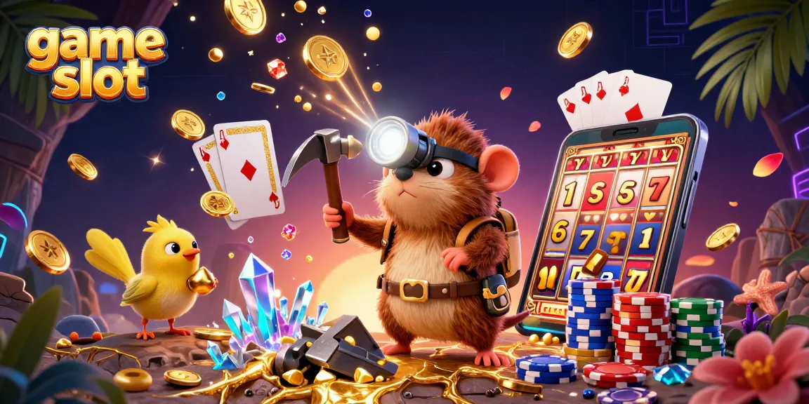 Experience thrilling game slot adventures with a cartoon mole mining treasure amid dynamic casino elements.