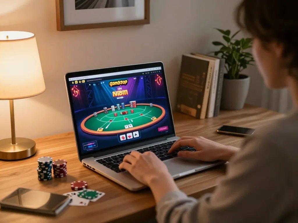 Player enjoying online casino games on sites not on gamstop in a stylish home setting