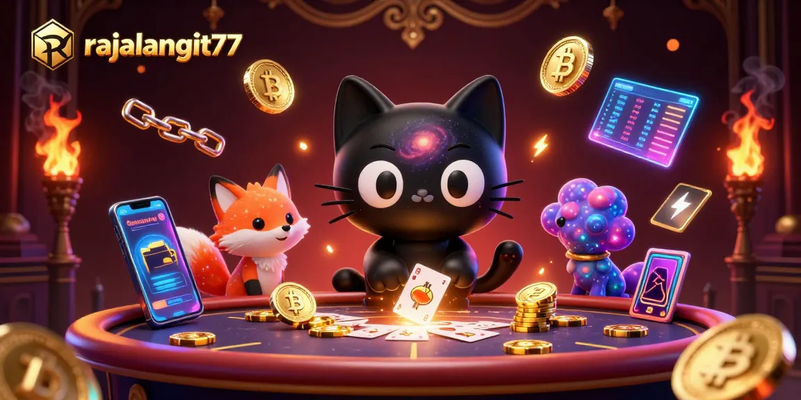 Menangkan chips emas di rajalangit77 dengan kucing lubang hitam 3D yang unik dan karakter tematik judi menarik.