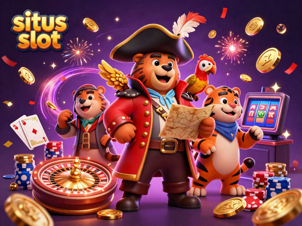 Memenangkan jackpot situs slot dengan ikon beruntung, sambil dikelilingi koin emas.