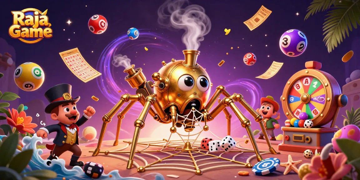 Engage in thrilling wins with Raja Game's vibrant lottery balls and steampunk elements, capturing the excitement of gaming.