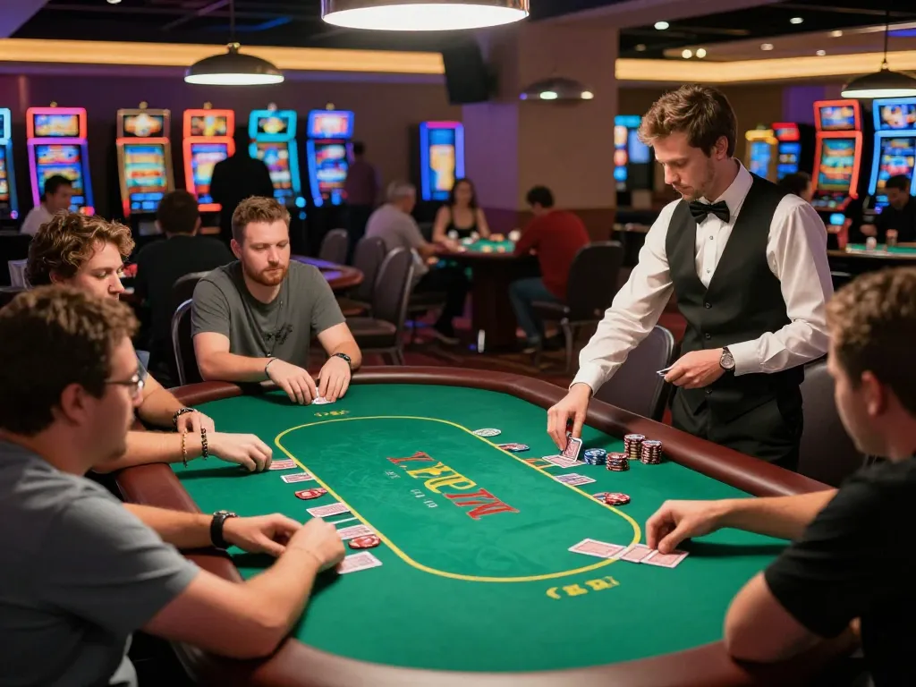 Thrilling poker game experience illustrating thabet strategy in action with engaged players.
