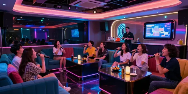 달토 가라오케에서 즐거운 시간을 보내는 친구들 모습.