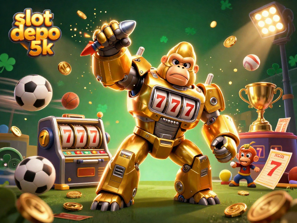 Experience the thrill of slot depo 5k with a colorful gorilla mech and dynamic sports elements.